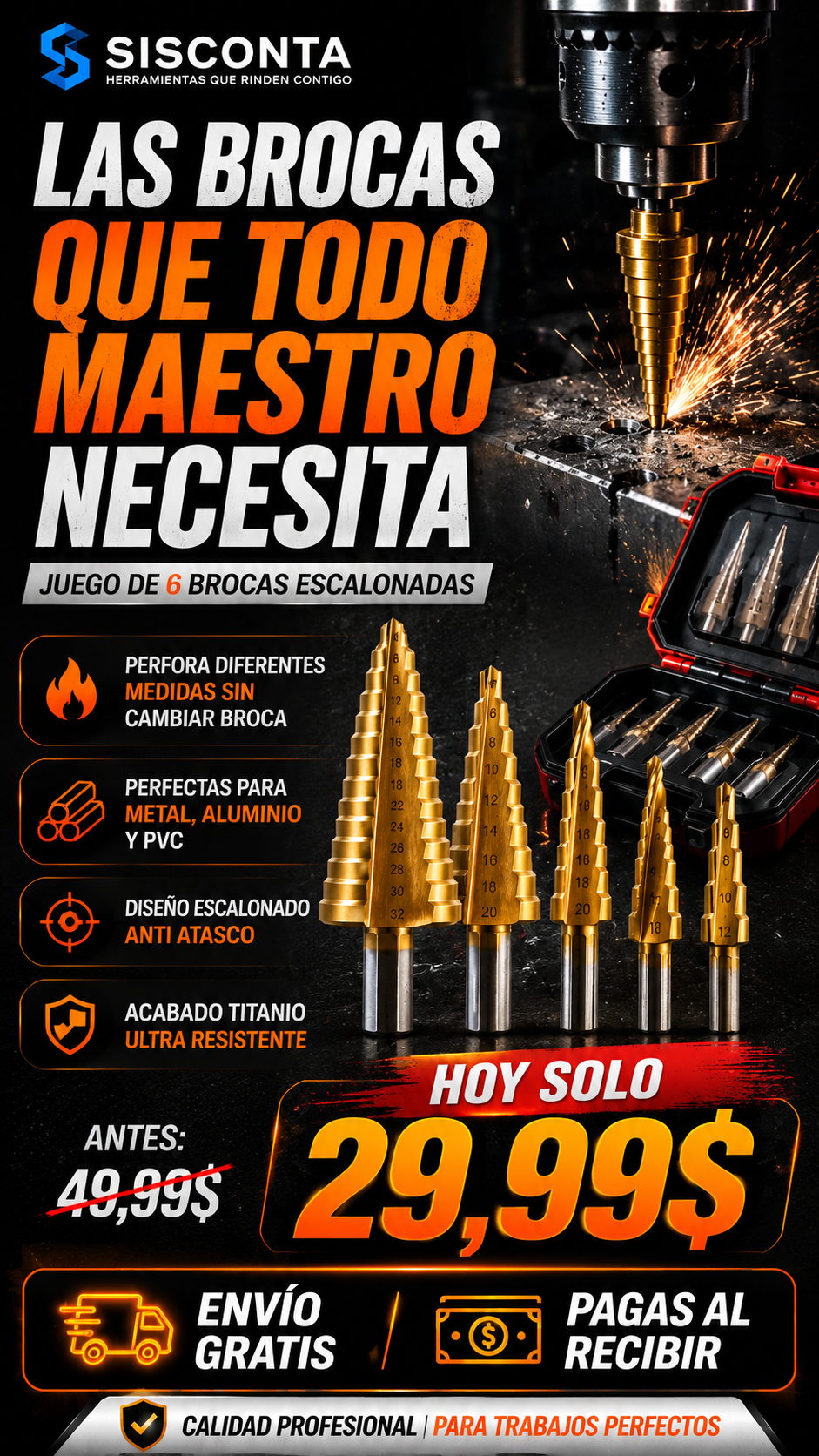 🔧 BROCAS DE TITANIO X6 – OLVIDA CAMBIAR DE BROCA CADA 2 MINUTOS BENEFICIO DE AHORRO DE TIEMPO + ENVIO GRATIS + PAGAS AL RECIVIR