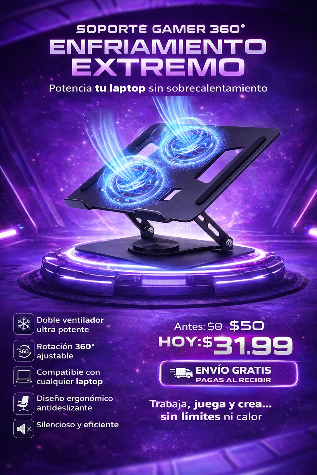COOLER PARA LAPTOP PB SOPORTE LAPTOP – MEJORA EL RENDIMIENTO DE TU LAPTOP FLUJO DE AIRE ÓPTIMO + ENVIO GRATIS + PAGAS AL RESIBIR