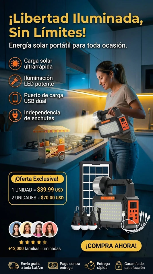 G102 KIT SOLAR PORTÁTIL LINTERNA – LUZ SIN LÍMITES EN CUALQUIER LUGAR ILUMINACIÓN POTENTE  + ENVIO GRATIS + PAHAS AL RESIBIR